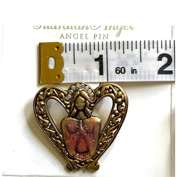 Guardian Angel Brooch Pin Genuine White and Pink Austrian Crystals - Picture 6 of 7